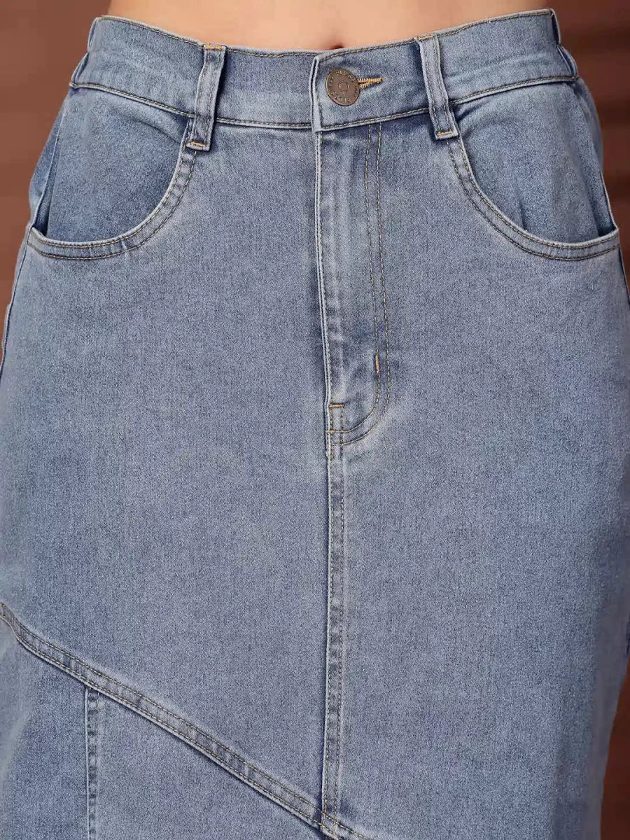 Solid Light Blue Mermaid Flared Maxi Skirts