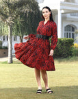 Print Puff Sleeve Fit & Flare Dress