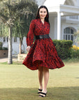 Print Puff Sleeve Fit & Flare Dress