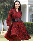 Print Puff Sleeve Fit & Flare Dress