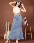 Solid Light Blue Mermaid Cut Maxi Skirts
