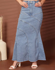 Solid Light Blue Mermaid Cut Maxi Skirts