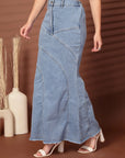 Solid Light Blue Mermaid Cut Maxi Skirts