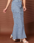 Solid Light Blue Mermaid Cut Maxi Skirts