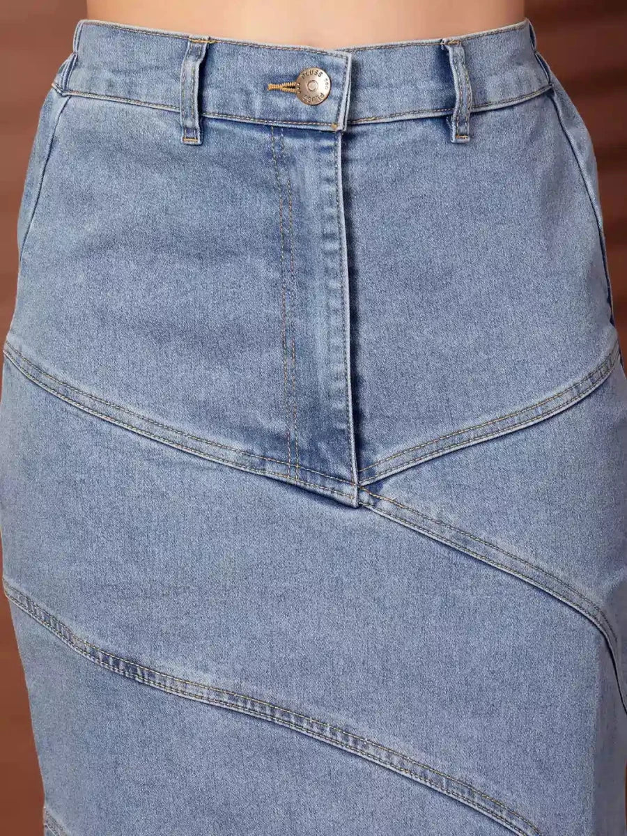 Solid Light Blue Mermaid Cut Maxi Skirts