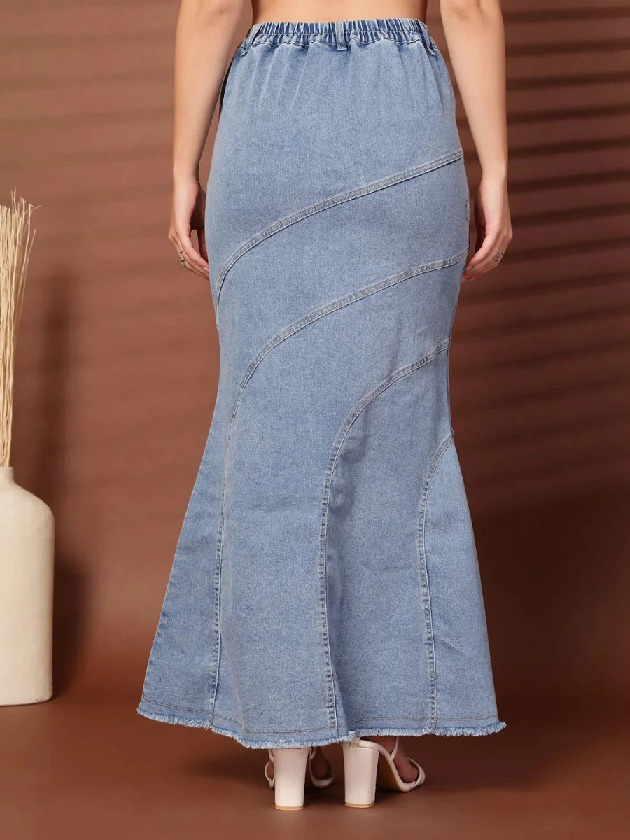 Solid Light Blue Mermaid Cut Maxi Skirts