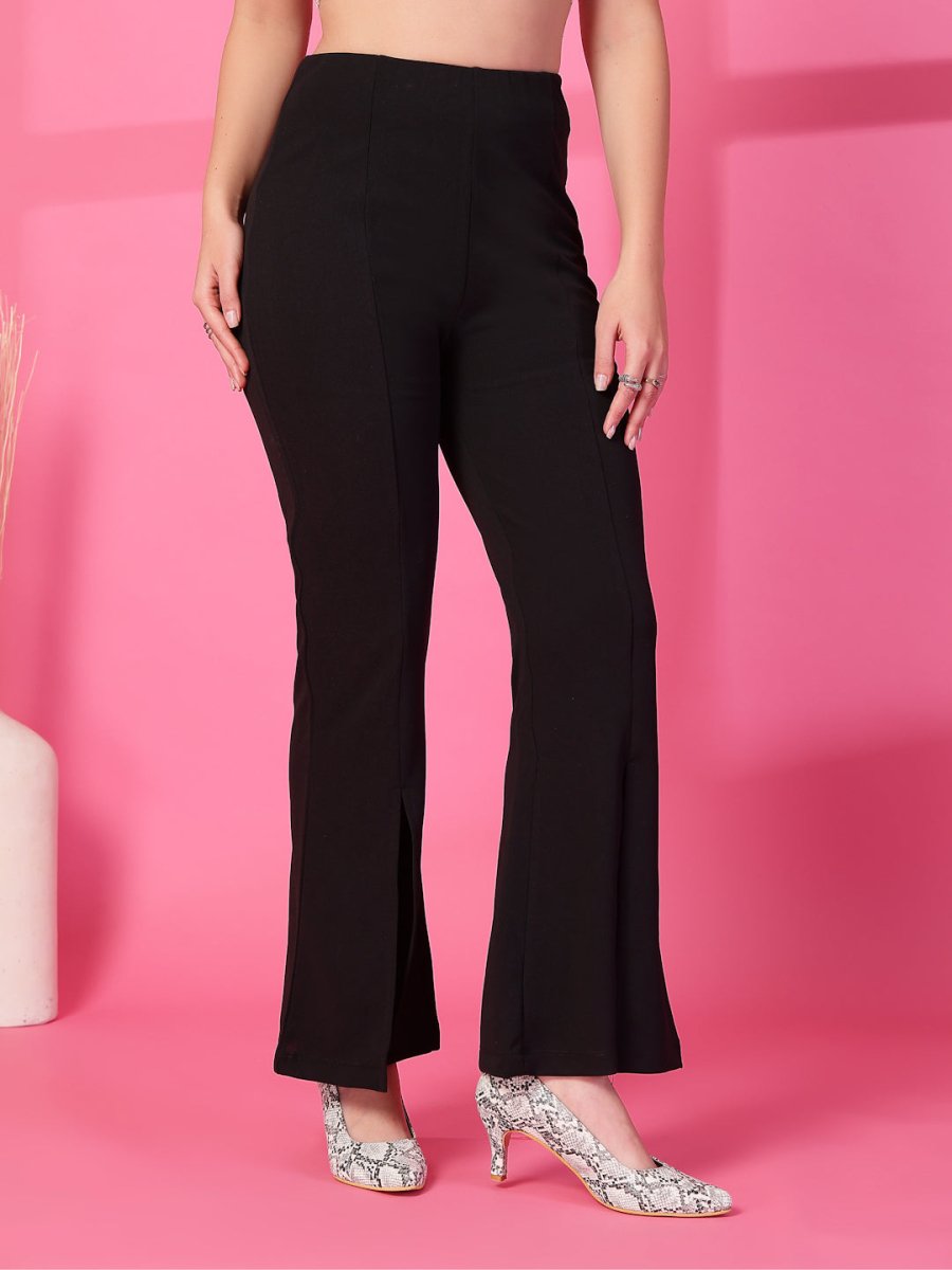 Black Solid Pleated Trouser
