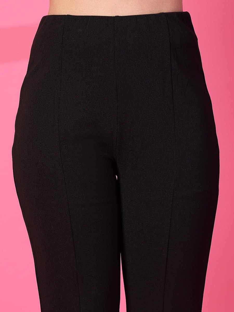 Black Solid Pleated Trouser