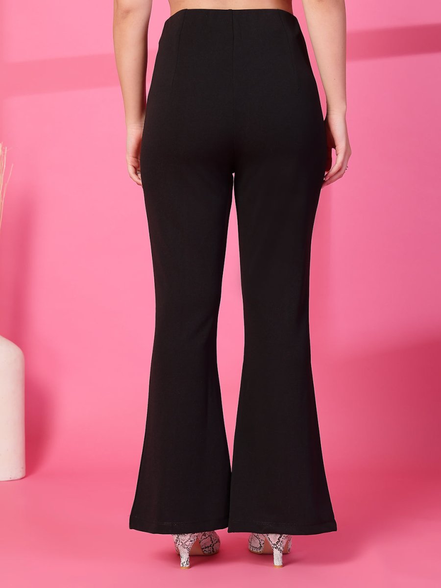 Black Solid Pleated Trouser