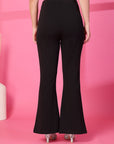 Black Solid Pleated Trouser