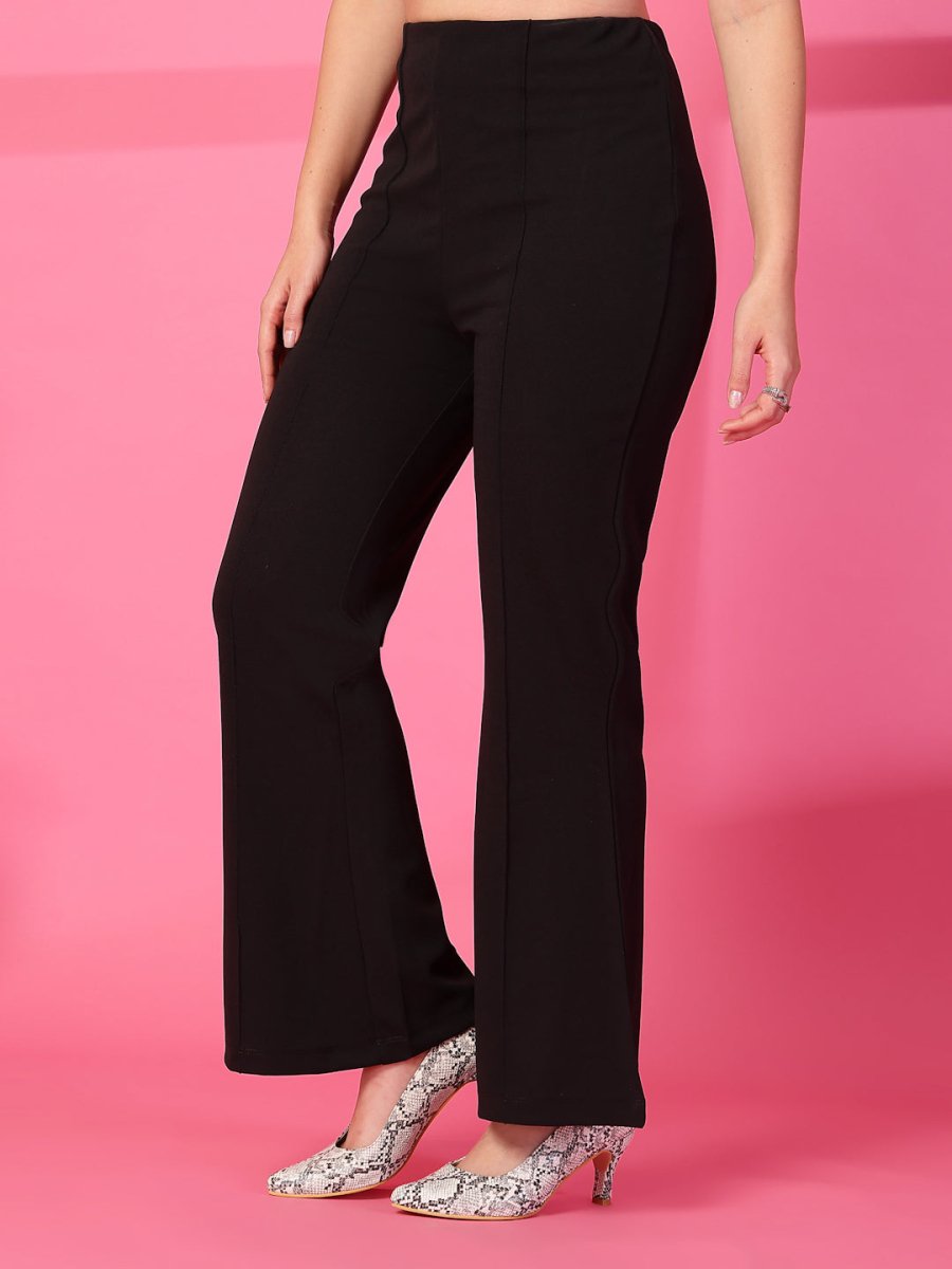 Black Solid Pleated Trousers