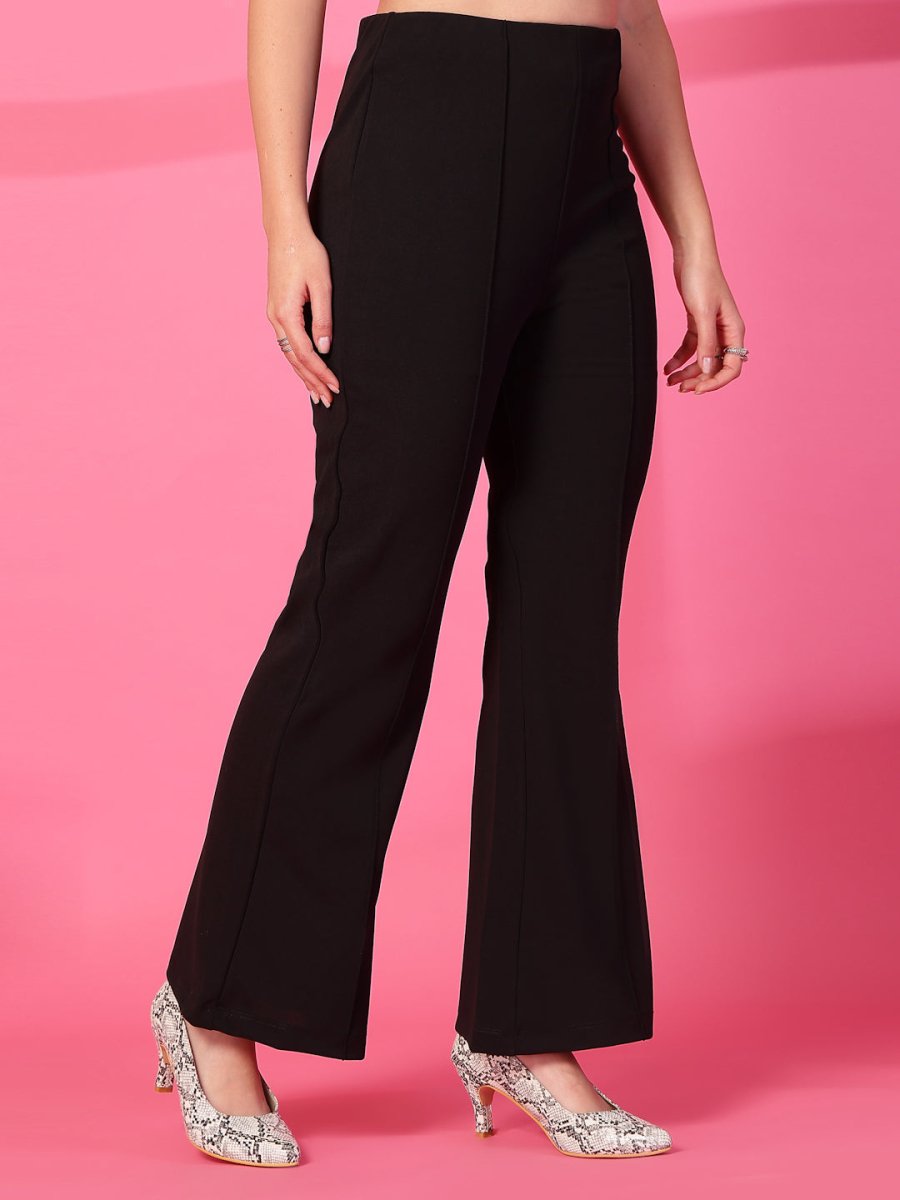 Black Solid Pleated Trousers