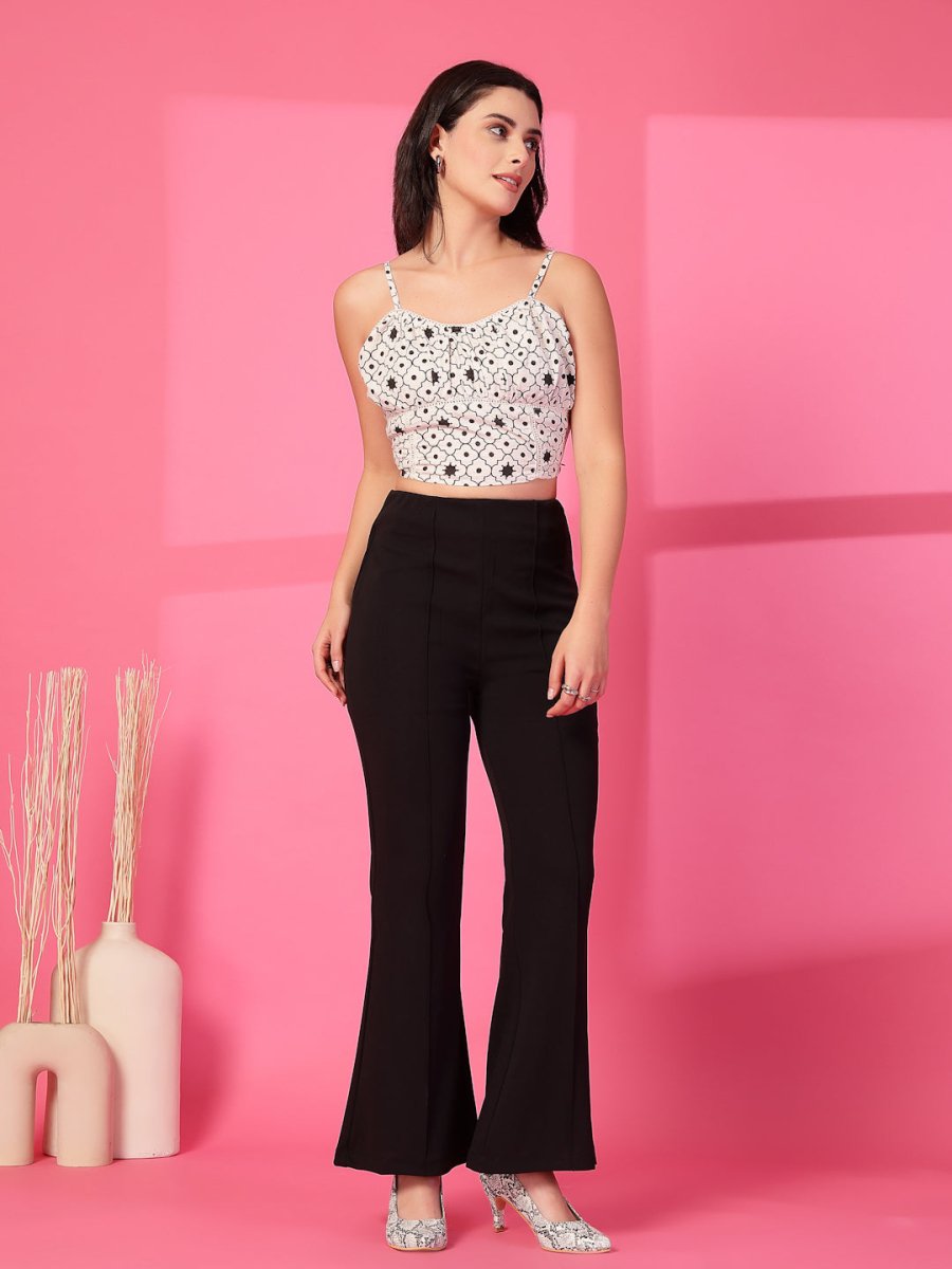 Black Solid Pleated Trousers