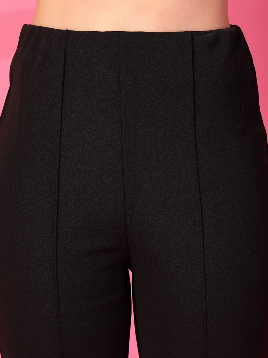 Black Solid Pleated Trousers