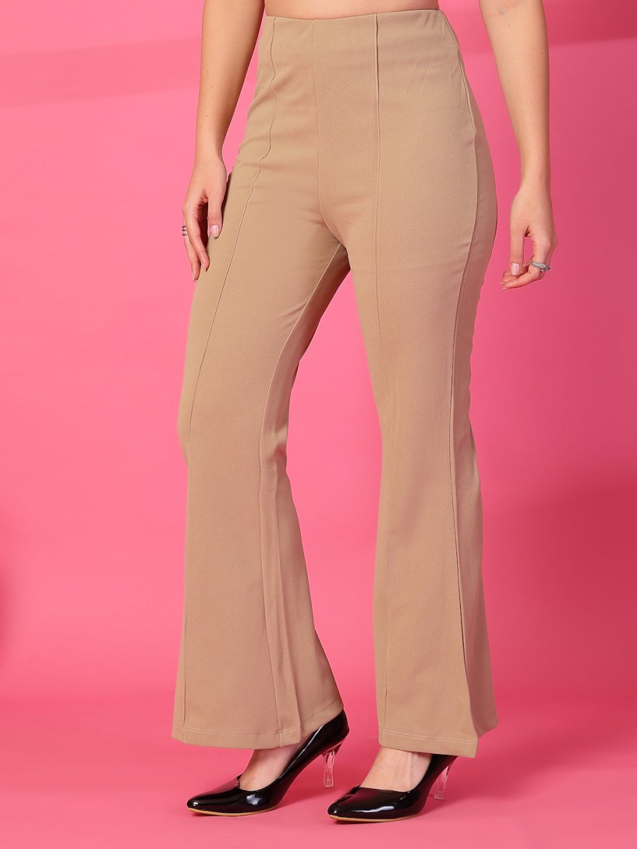 Solid Beige Pleated Trousers