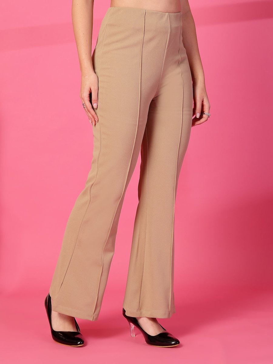 Solid Beige Pleated Trousers