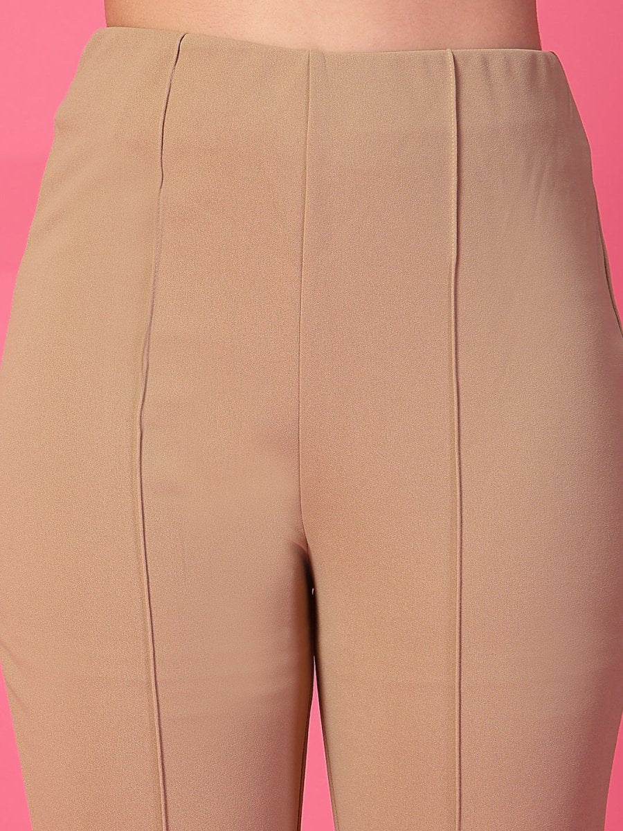 Solid Beige Pleated Trousers