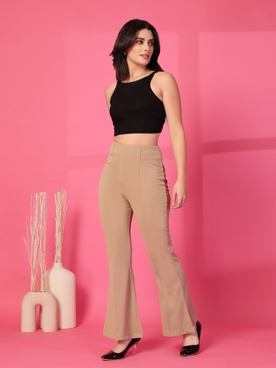Solid Beige Pleated Trousers