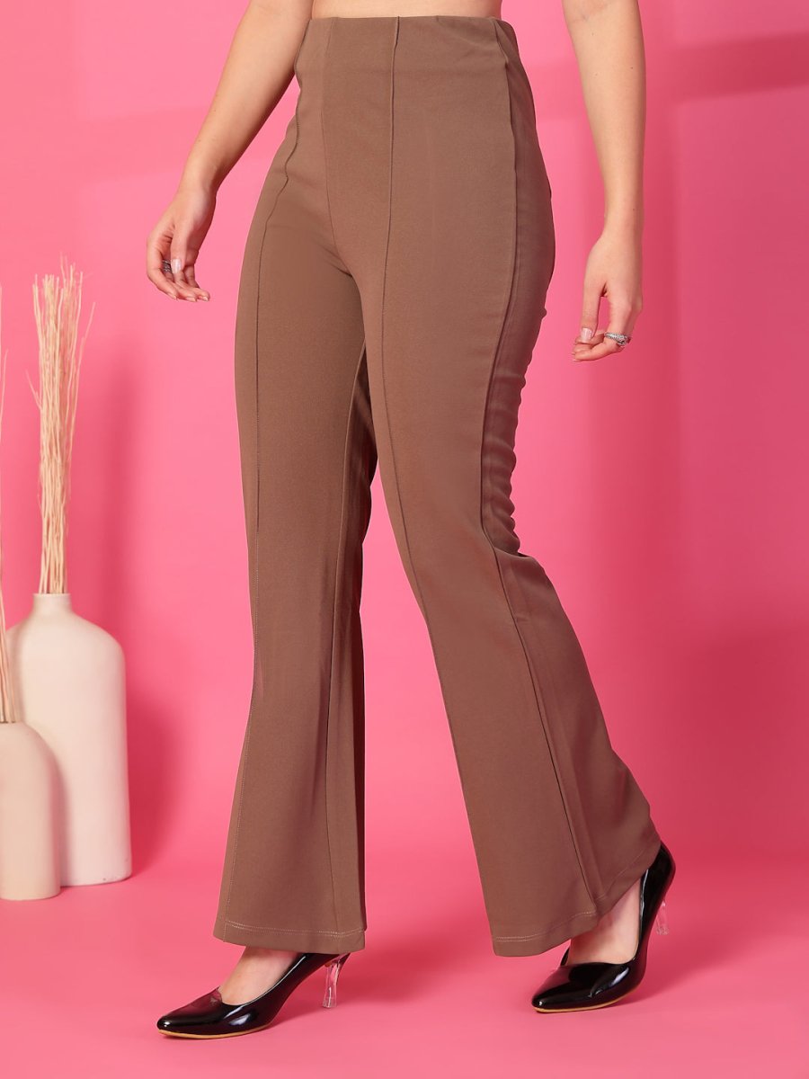 Solid Brown Pleated Trousers