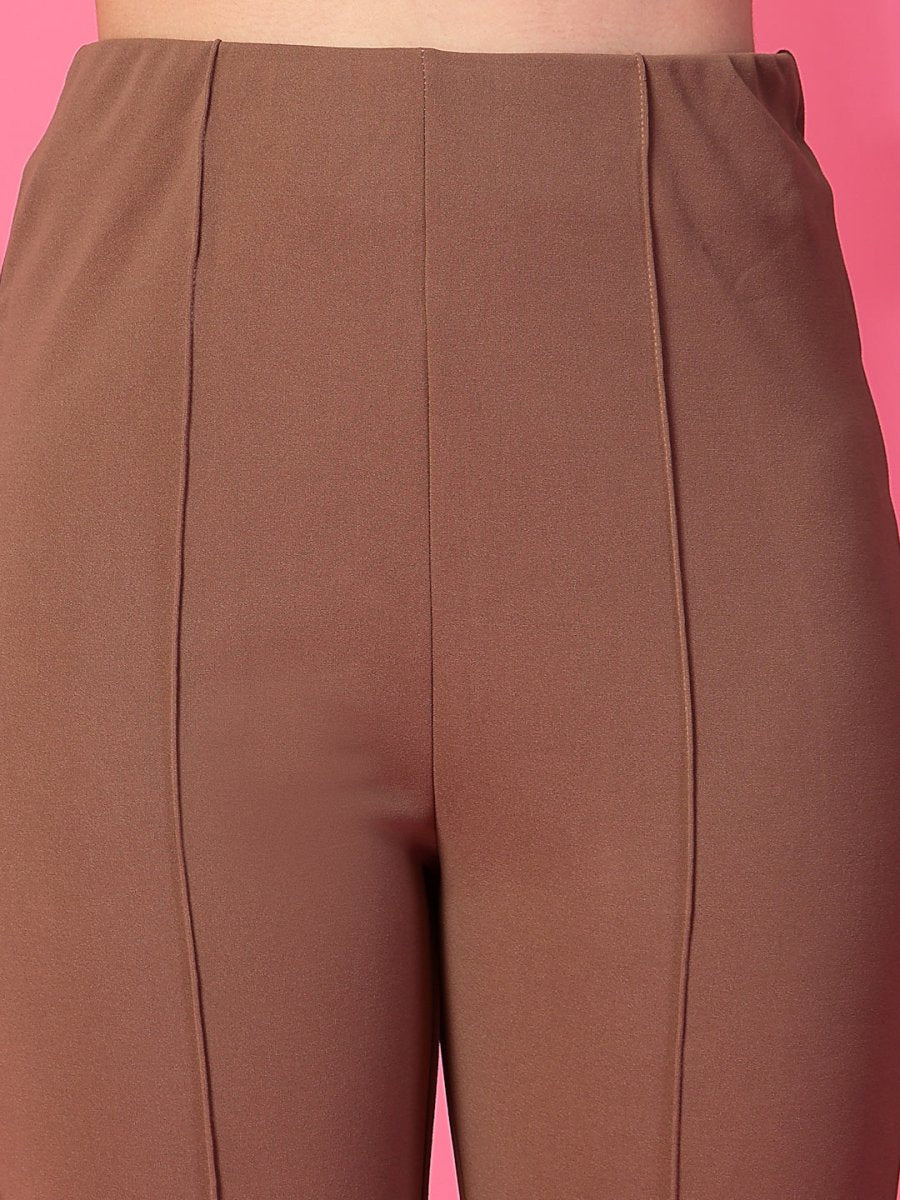 Solid Brown Pleated Trousers