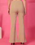 Solid Beige Pleated Trouser