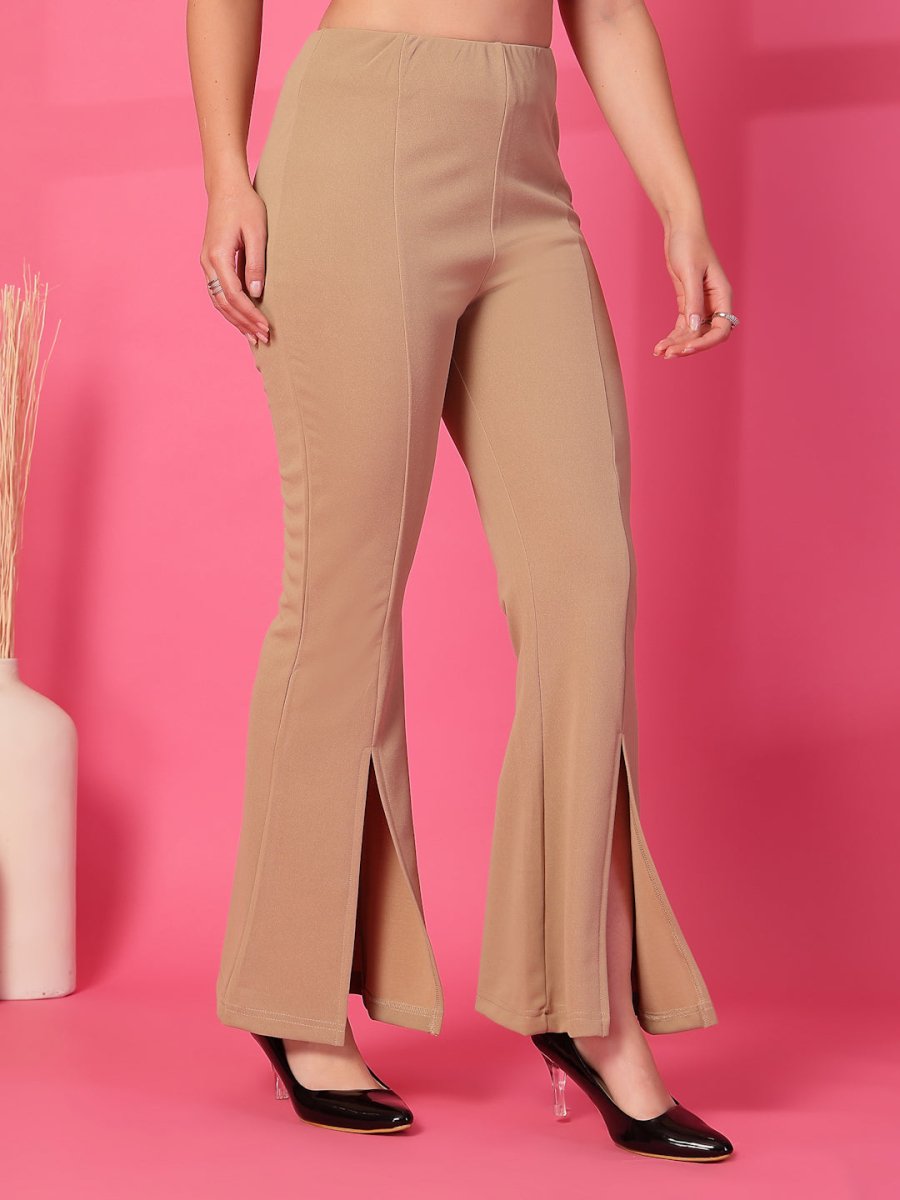 Solid Beige Pleated Trouser