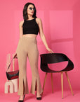 Solid Beige Pleated Trouser