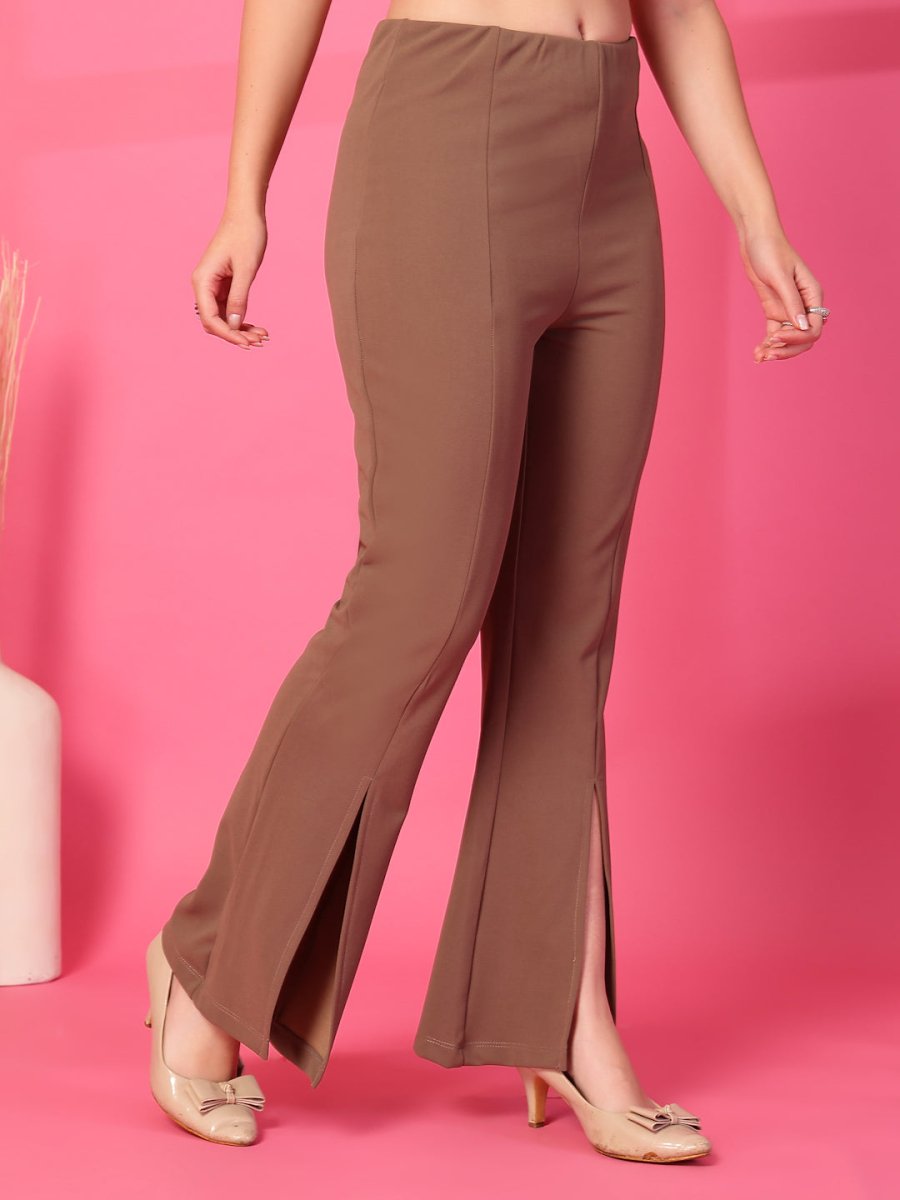 Solid Brown Pleated Trouser