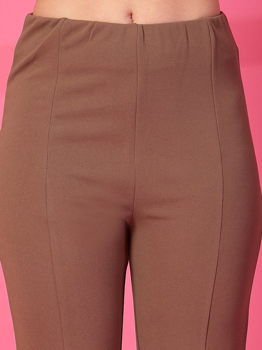 Solid Brown Pleated Trouser