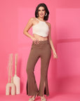 Solid Brown Pleated Trouser