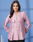 Pink Women Opaque Casual Buttoned Top