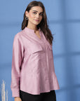 Pink Women Opaque Casual Buttoned Top