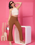 Brown Solid Pleated Trousers