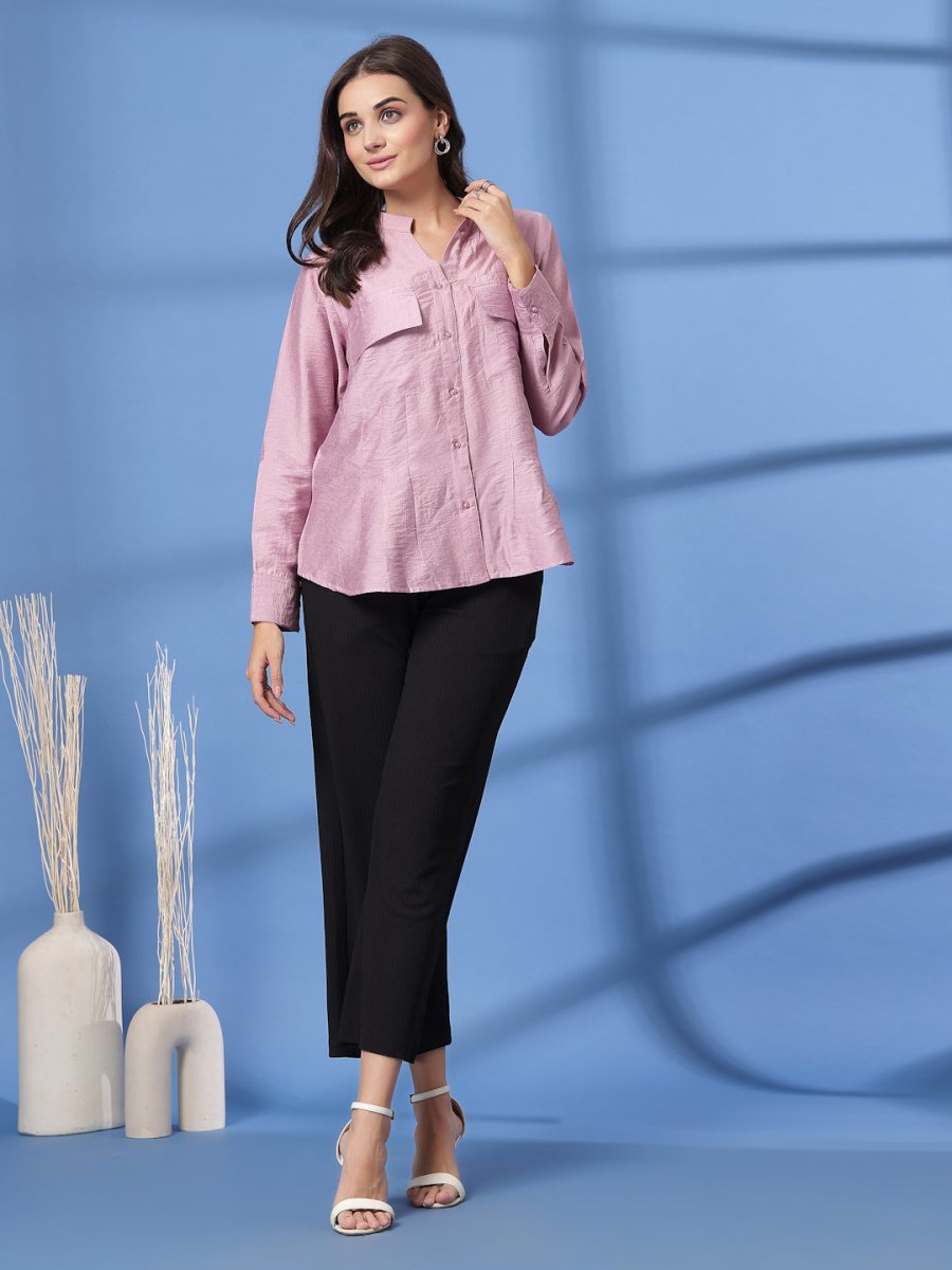 Pink Women Opaque Casual Buttoned Top