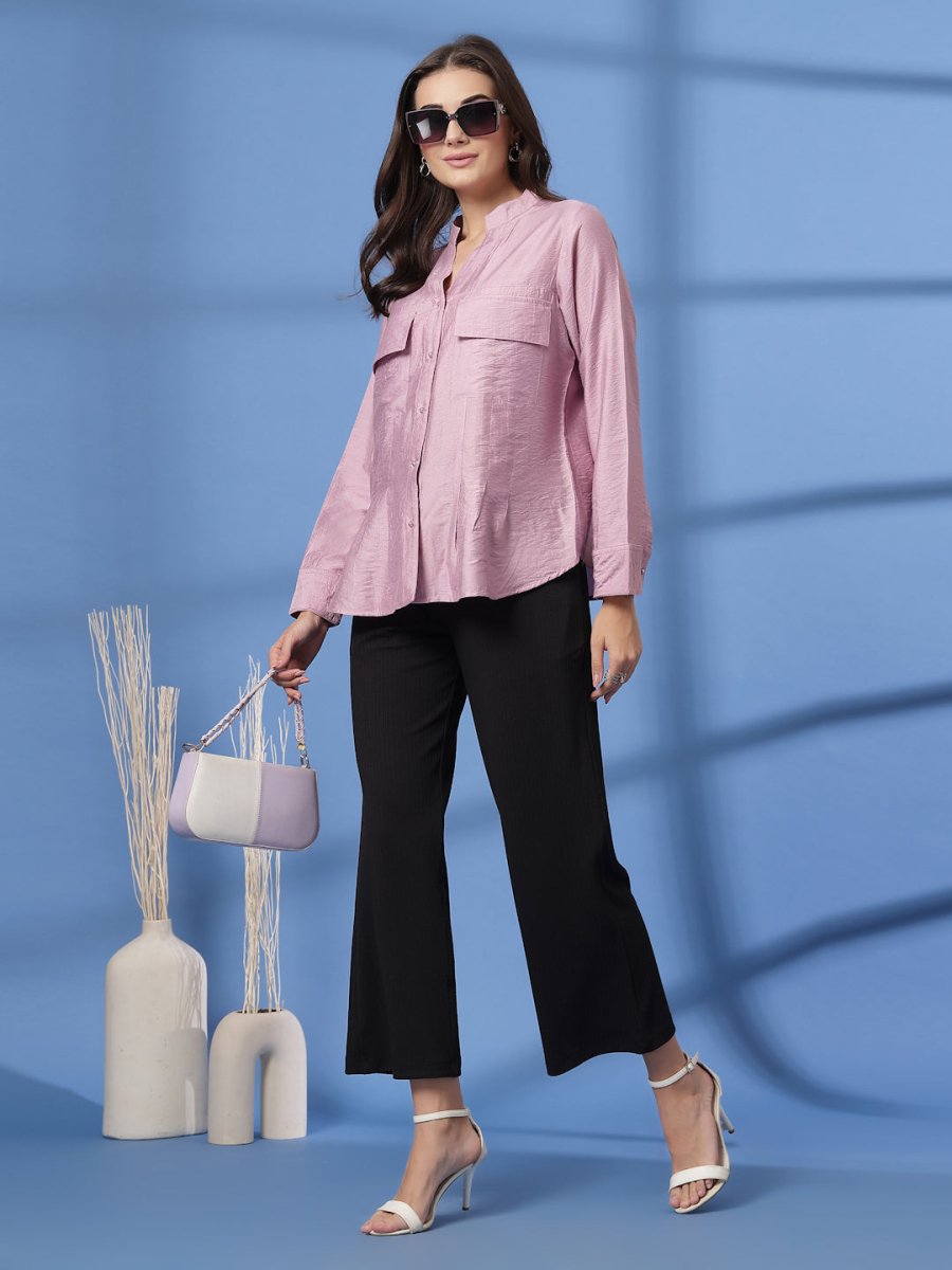 Pink Women Opaque Casual Buttoned Top