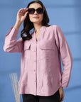 Pink Women Opaque Casual Buttoned Top
