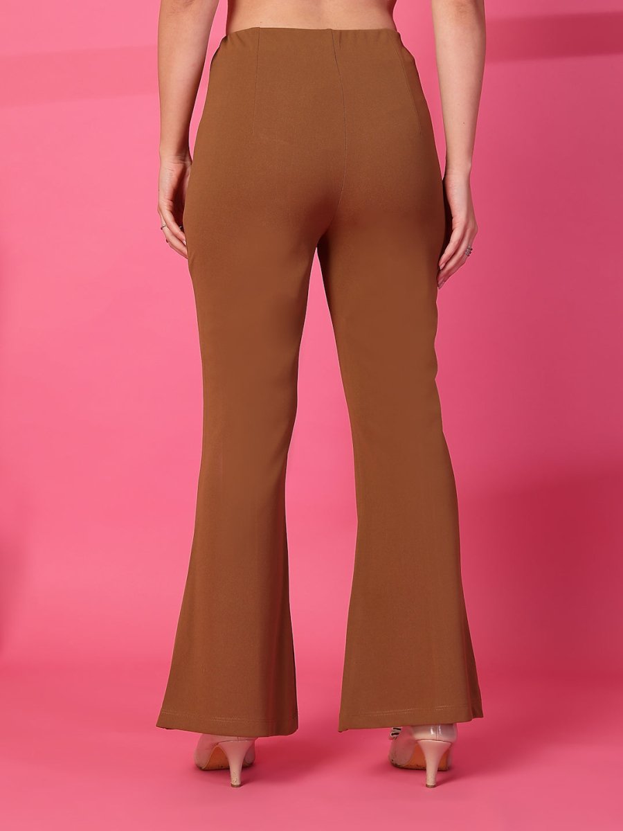Brown Solid Pleated Trousers