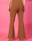 Brown Solid Pleated Trouser