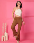 Brown Solid Pleated Trouser