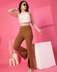 Brown Solid Pleated Trouser
