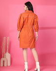 Orange Solid Shirt Collared mini dress