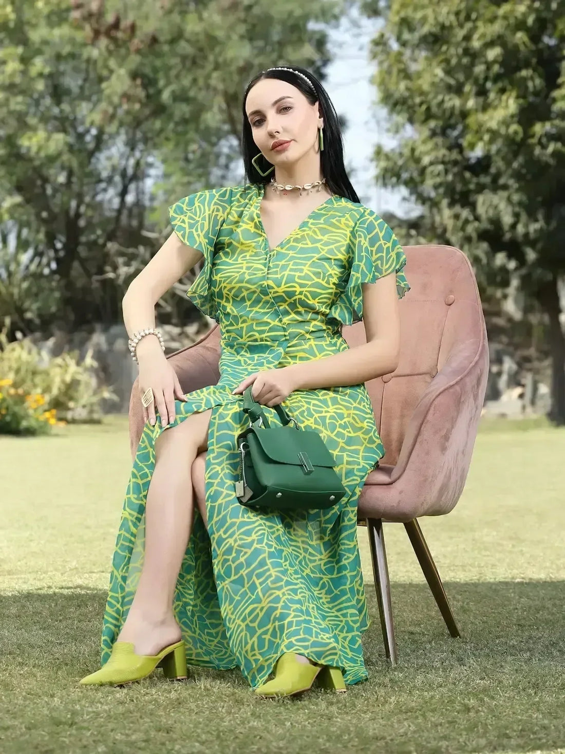 Green abstract print Print Dress