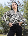 Animal Print Mandarin Collar Shirt Style Top