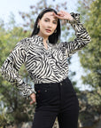 Animal Print Mandarin Collar Shirt Style Top