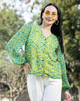 Women Opaque Printed Casual Buttoned Top