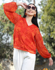 Women Floral Opaque Printed Casual Buttoned Top