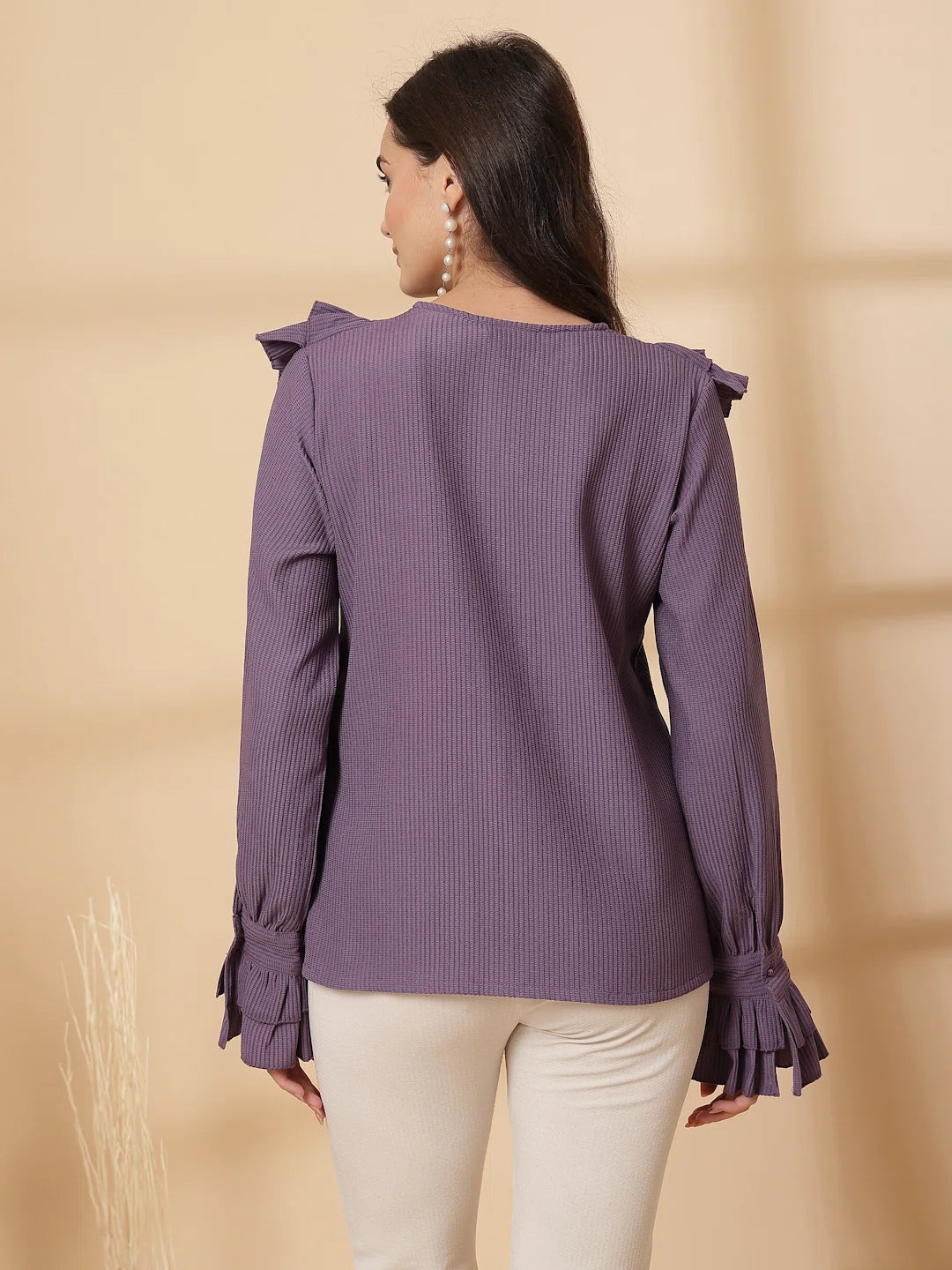 Purple Women Opaque Casual Buttoned Top