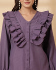 Purple Women Opaque Casual Buttoned Top