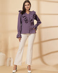 Purple Women Opaque Casual Buttoned Top