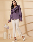 Purple Women Opaque Casual Buttoned Top